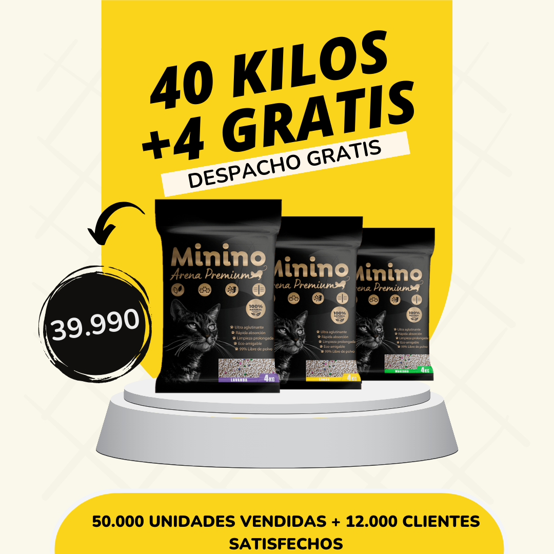 40 kilos Arena Minino Premium + 4 de regalo + Despacho GRATIS